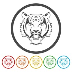 Tiger animal face icons set - Illustration 