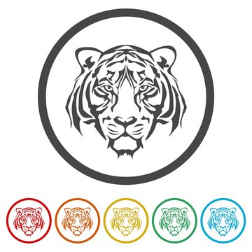 Tiger animal face icons set - Illustration 