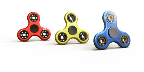 3D rendering of group fidget spinner stress relieving toy colorful