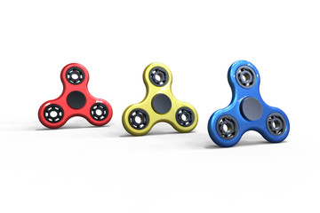 3D rendering of group fidget spinner stress relieving toy colorful