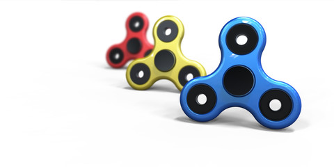 3D rendering of group fidget spinner stress relieving toy colorful