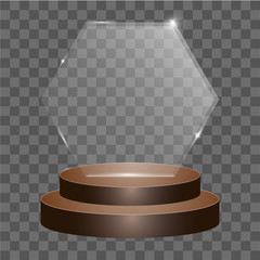 Glass trophy award on transparent background. vector illustration.