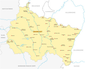 Map of the new French region Grand Est in French