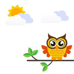 cartoon owl on a branch vector