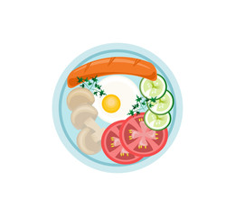 English Breakfast plate flat style top view Vector illustration