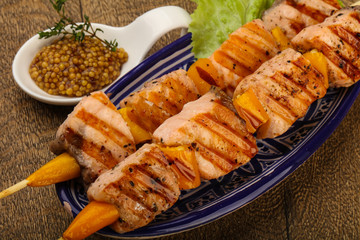 Grilled salmon skewer