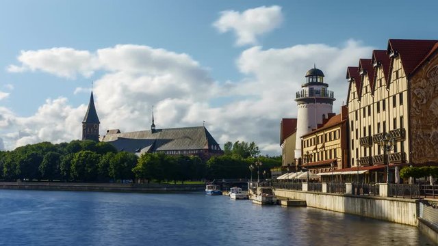 Fish village in Kaliningrad city, Russia. Cloudy day at summer time lapse