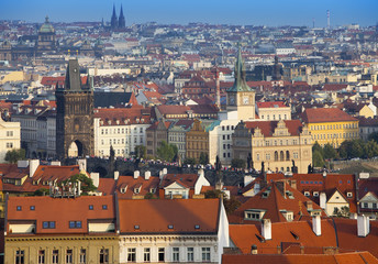 Obraz premium Prague, aerial view of Old Town roofs in the old city of Prague (Stare Mesto)..