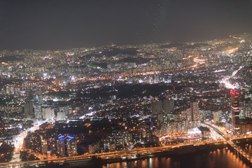 Fototapeta na wymiar Night view of Seoul city, Korea at night from hight building