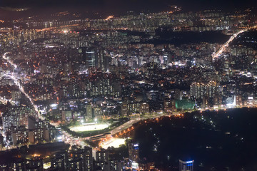 Night view of Seoul city, Korea at night from hight building