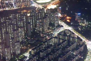 Obraz premium Seoul Public Housing, Urban Landscape night block of flats