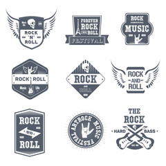 Rock Music - vintage vector set of logos - obrazy, fototapety, plakaty