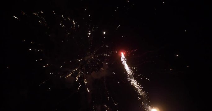A slow motion view of fireworks on the 4th of July. Grand finale, shot at 48fps. Part 2 of 2.	 	
