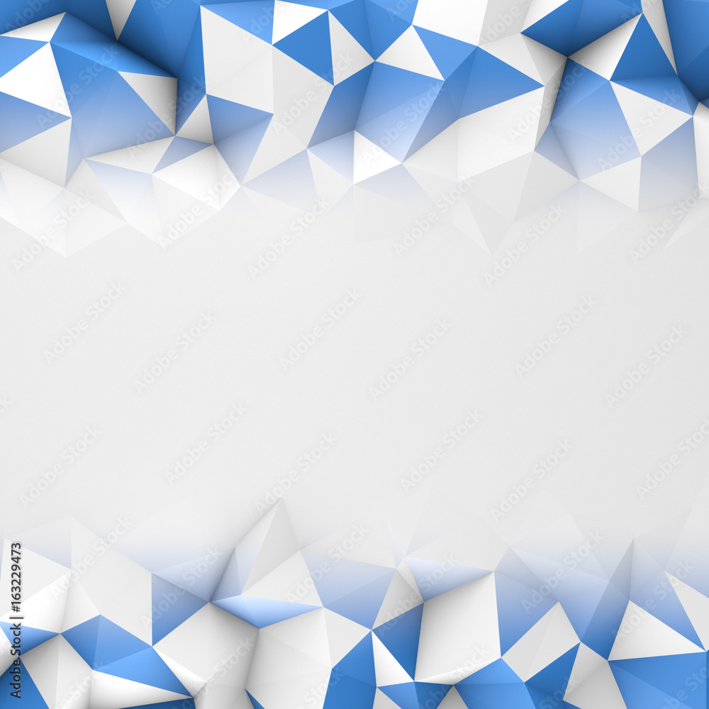 Poster border frame with blue low poly surface abstract 3d render