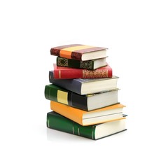 Stack of books on white background