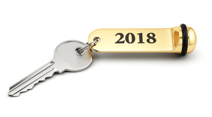 Room key with golden keychain 2018 new year