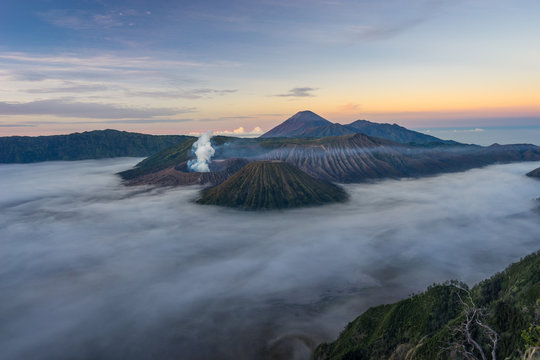Sunrise at Bromo volcano mountain, East Java, Indonesia