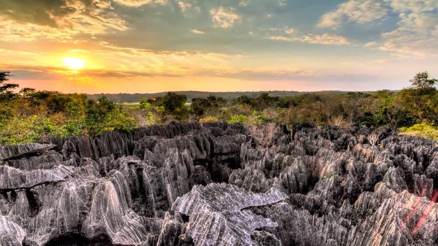 Beautiful Full HD HDR timelapse of  the unique landscape at the Tsingy de Bemaraha Strict Nature Reserve in Madagascar at sunset