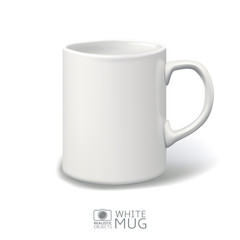 Realistic white mug isolated on the white background. Mock up design template. Vector illustration.