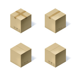 Fototapeta premium Set of four isometric cardboard boxes isolated on white.