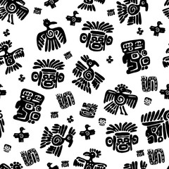 Seamless maya pattern. Black and white ethnic elements.