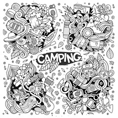 Camping nature symbols and objects