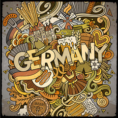 Cartoon cute doodles hand drawn Germany inscription