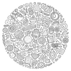 Vector set of Russian food cartoon doodle objects