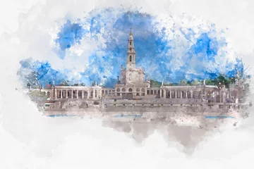 Foto op Plexiglas Sanctuary of Fatima, Portugal, digital watercolor illustration   © danek_w