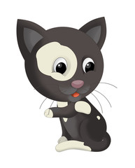 cartoon happy cat sitting resting and looking- isolated / illustration for children