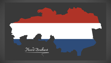 Noord-Brabant Netherlands map with Dutch national flag illustration
