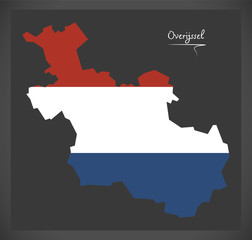 Fototapeta premium Overijssel Netherlands map with Dutch national flag illustration