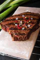 Steak on hot salt stone