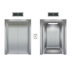 Realistic Elevator with Closed and Opened Metal Door. Vector