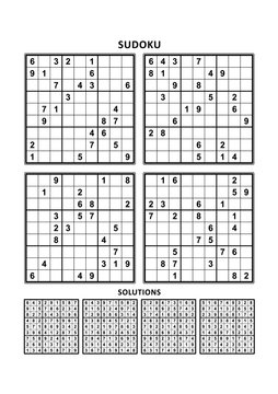 Four sudoku puzzles of comfortable (easy, yet not very easy) level, on A4 or Letter sized page with margins, suitable for large print books, answers included. Set 6.
