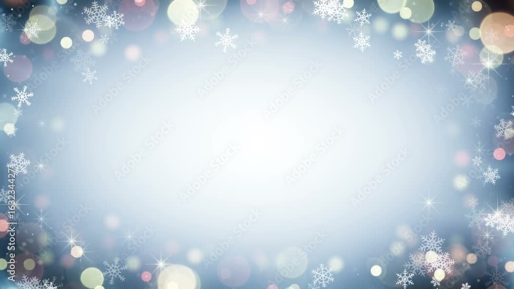 Poster border frame with snowflakes and stars. computer generated seamless loop christmas background 4k (40