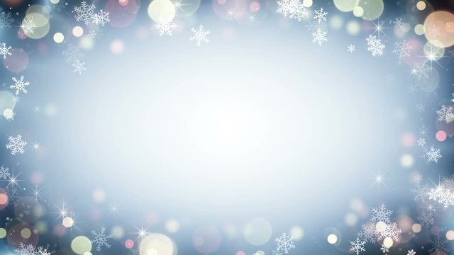 Border frame with snowflakes and stars. Computer generated seamless loop christmas background 4k (4096x2304)
