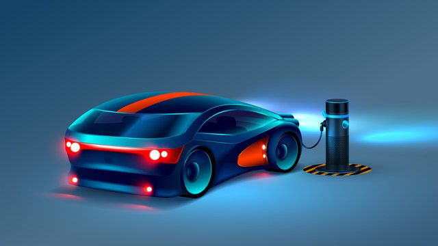 Electric car charging station. Future concept. VECTOR