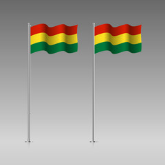 Bolivia flag on the flagpole. Official colors and proportion correctly. High detailed vector illustration. 3d and isometry. EPS10