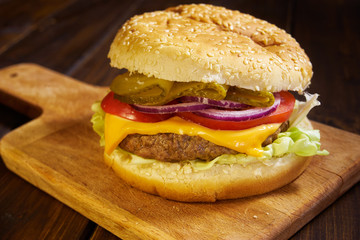 Hamburger in rustic style
