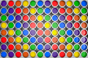 3d rendering. top view of opened rainbow color can bucket. LGBT ot LTBTQ COLOR concept