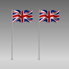Britain flag on the flagpole. Official colors and proportion correctly. High detailed vector illustration. 3d and isometry. EPS10