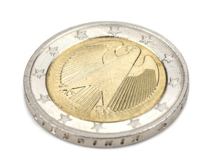 Euro coin on white background