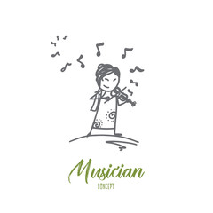Musician concept. Hand drawn portrait of female musician. Woman playing the violin isolated vector illustration.