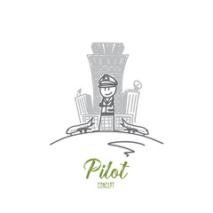 Pilot concept. Hand drawn confident male pilot. Pilot in uniform keeping arms crossed and smiling isolated vector illustration.