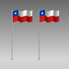 Chile flag on the flagpole. Official colors and proportion correctly. High detailed vector illustration. 3d and isometry. EPS10