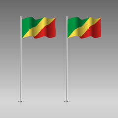 Congo flag on the flagpole. Official colors and proportion correctly. High detailed vector illustration. 3d and isometry. EPS10