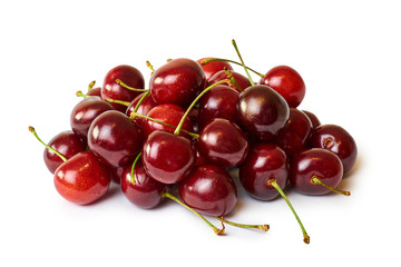 red raw Cherry isolated on white background.