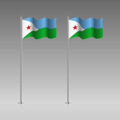 Djibouti flag on the flagpole. Official colors and proportion correctly. High detailed vector illustration. 3d and isometry. EPS10