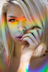 Beauty Fashion Model Girl with rainbow.